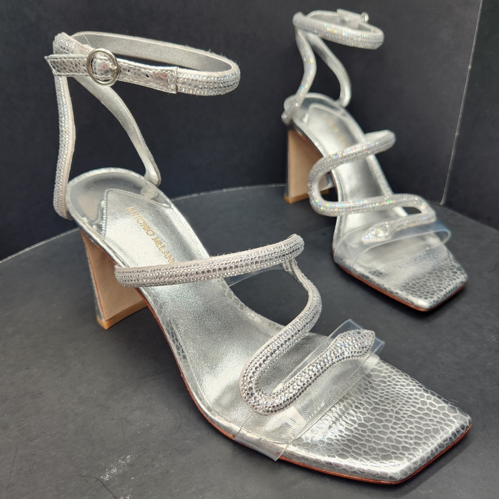 Antonio Melani heeled sandals 6.5 silver rhinestone Snake Ninna wedding new$130